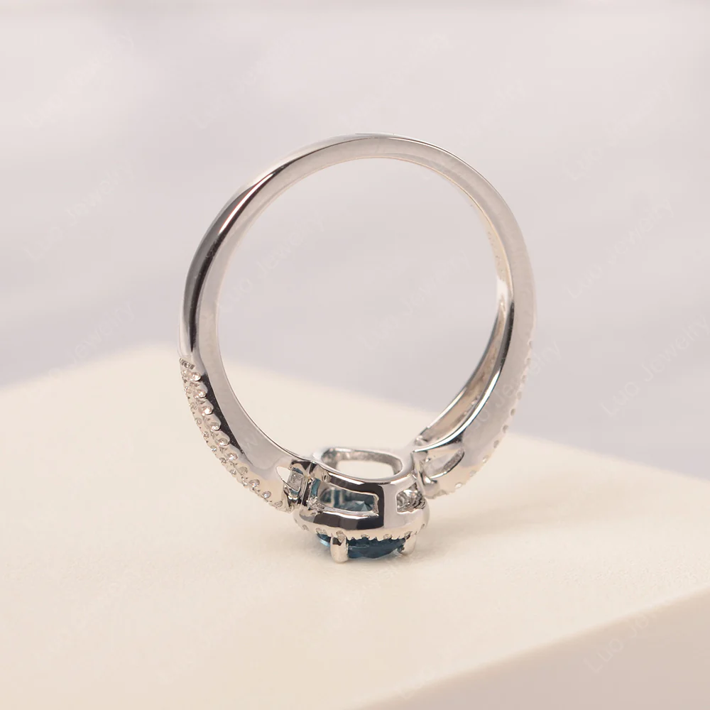 Pear Shaped London Blue Topaz Halo Engagement Ring - Image 4