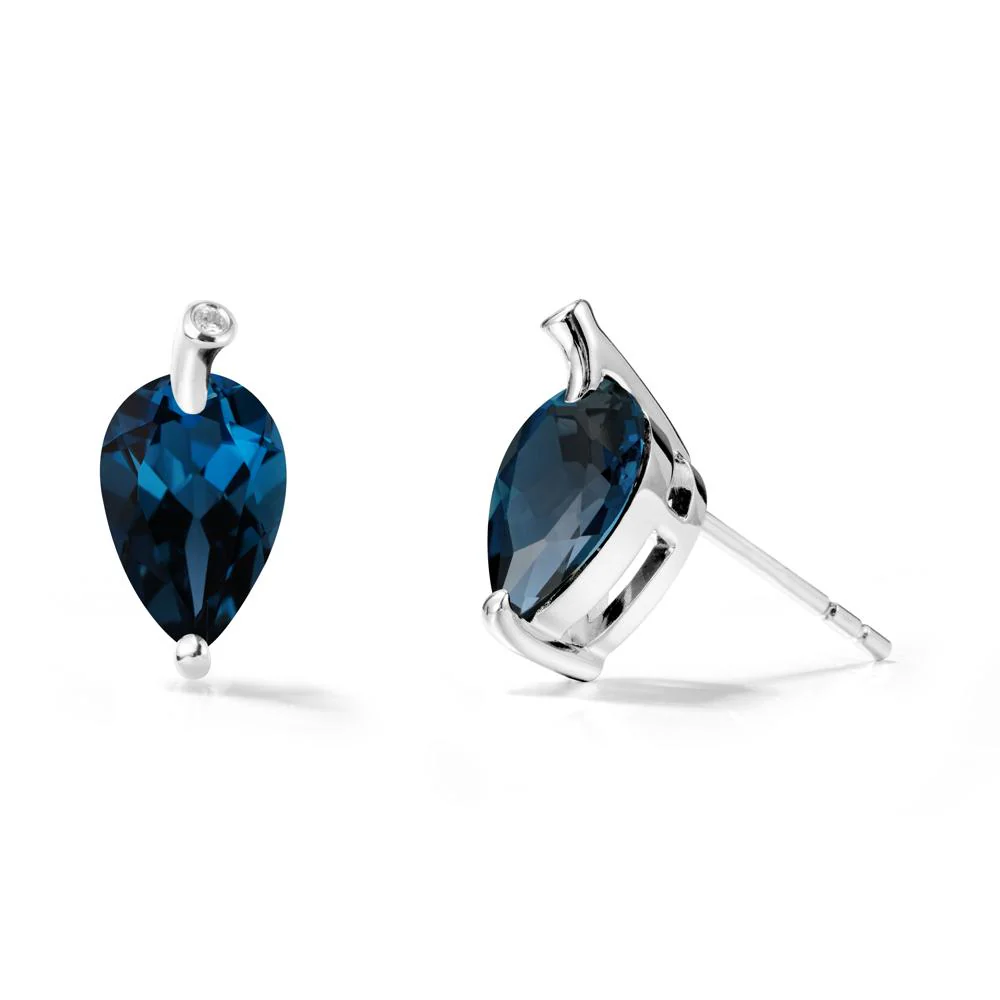 Pear Shaped London Blue Topaz Leaf Earrings - Image 3