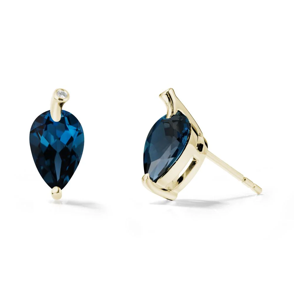 Pear Shaped London Blue Topaz Leaf Earrings - Image 4