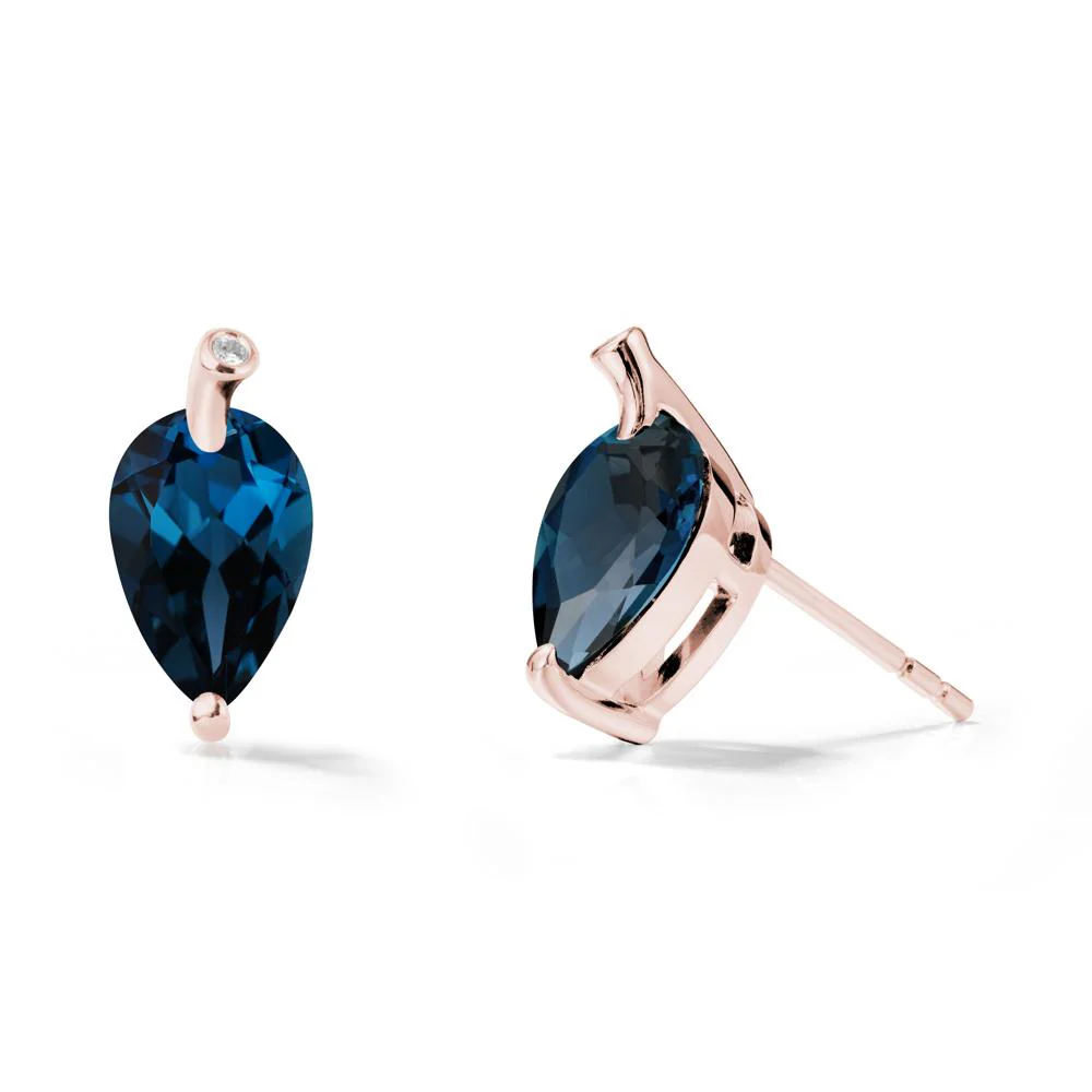 Pear Shaped London Blue Topaz Leaf Earrings - Image 5
