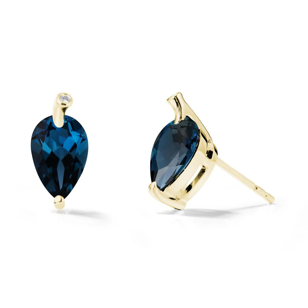 Pear Shaped London Blue Topaz Leaf Earrings - Image 7