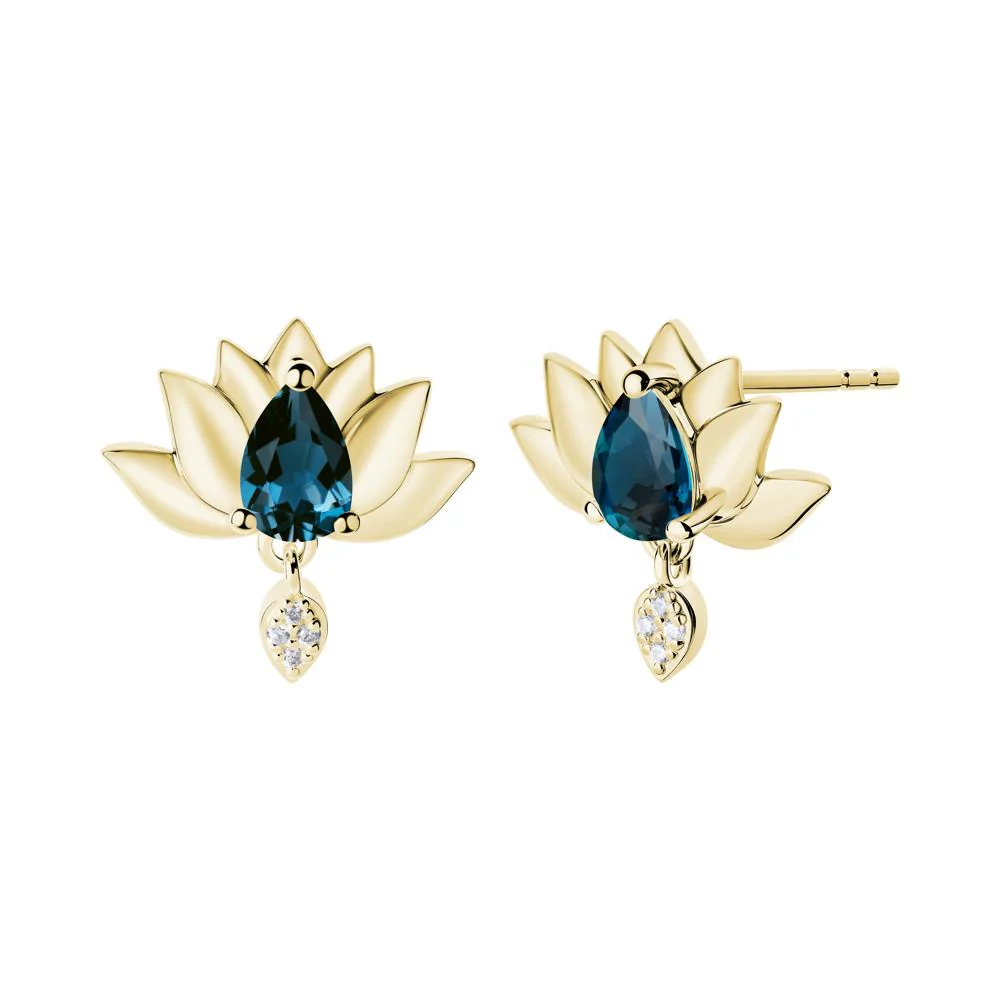 Pear Shaped London Blue Topaz Lotus Flower Earrings - Image 6