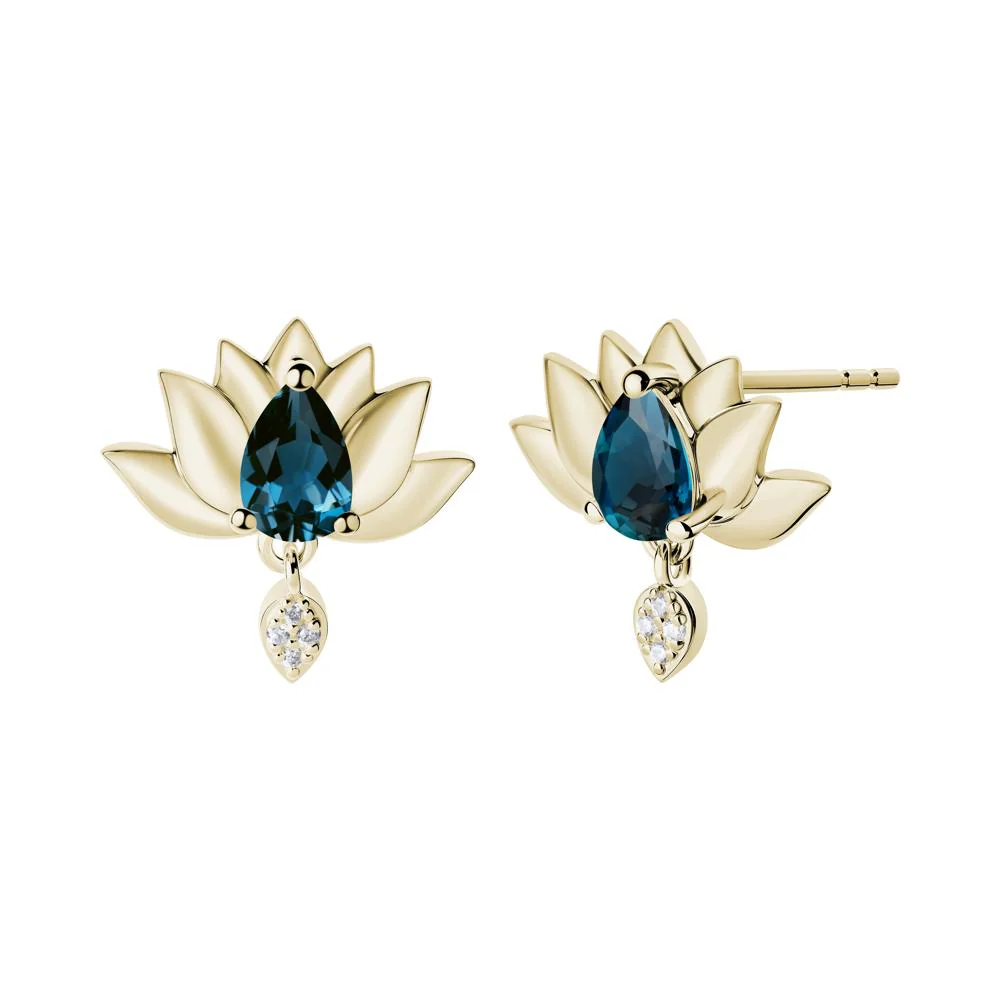 Pear Shaped London Blue Topaz Lotus Flower Earrings - Image 9
