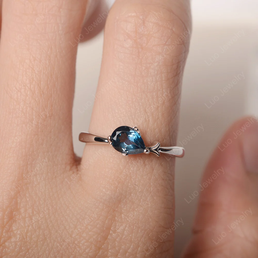 Pear Shaped London Blue Topaz Fish Ring - Image 6