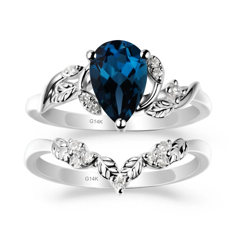 Pear-Shaped London Blue Topaz Ring Set with Leaf - Image 2