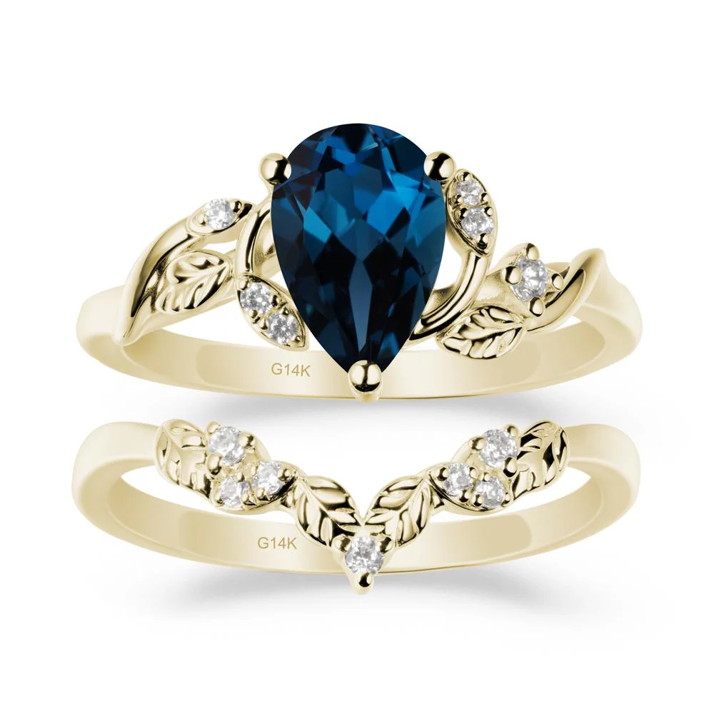 Pear-Shaped London Blue Topaz Ring Set with Leaf - Image 3