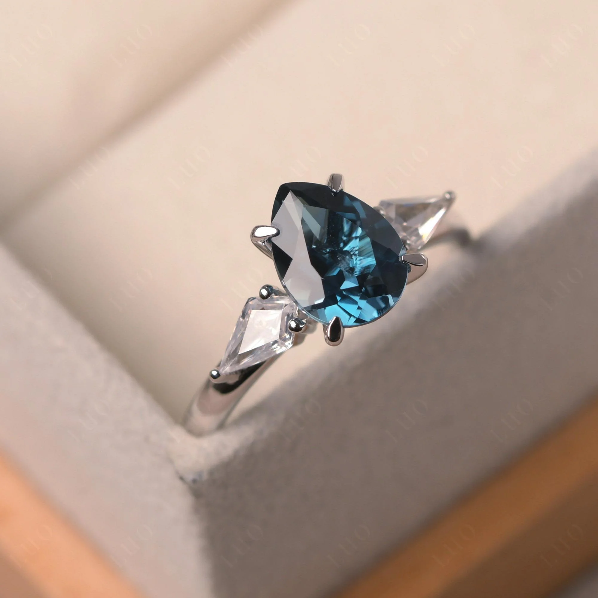 London Blue Topaz Pear Three Stone Ring - Image 2