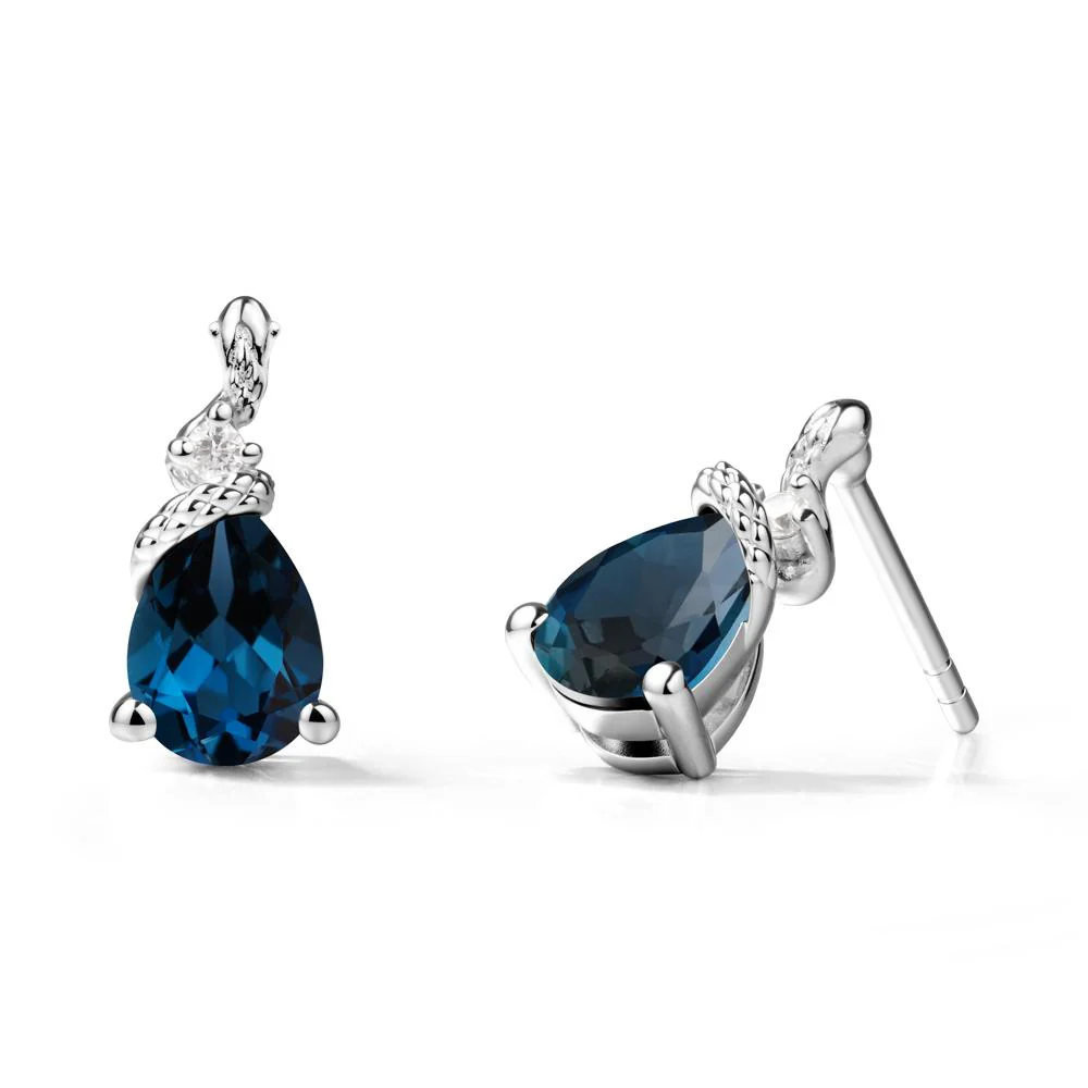 Pear Shaped London Blue Topaz Stud Snake Earrings - Image 6