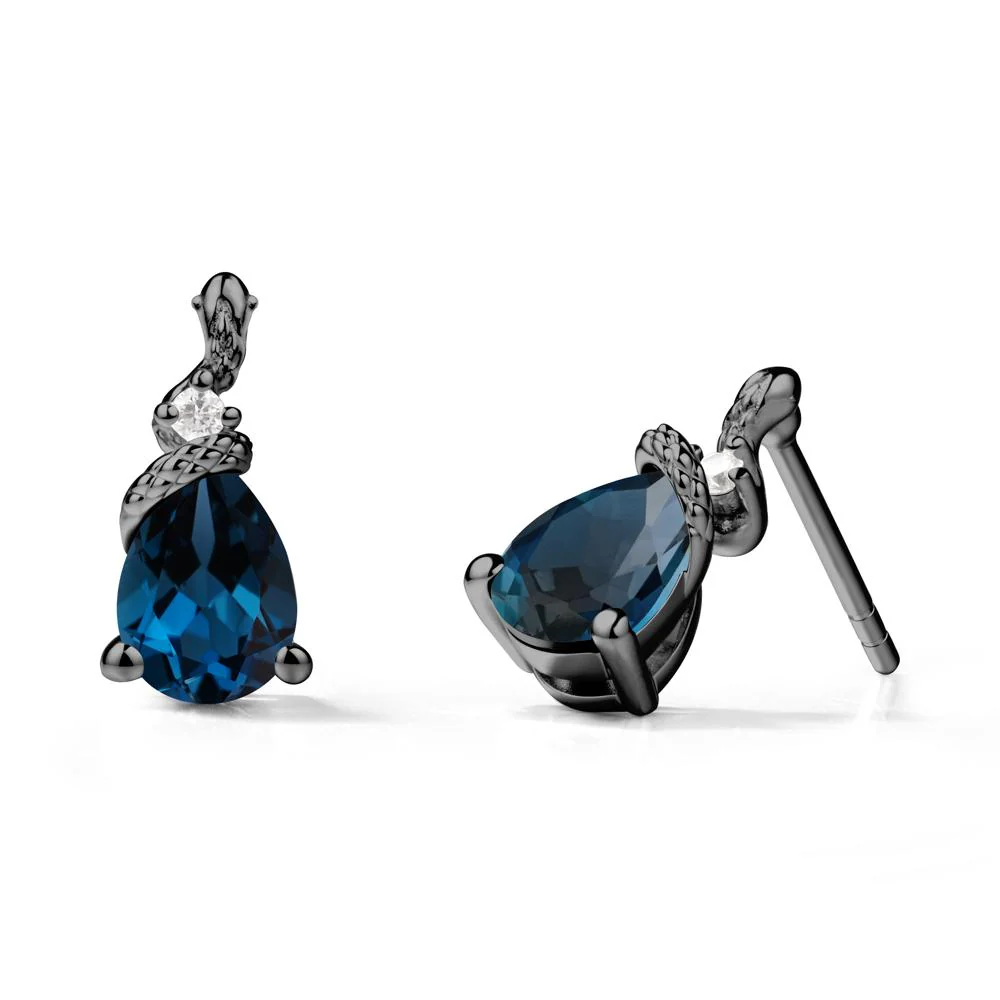 Pear Shaped London Blue Topaz Stud Snake Earrings - Image 8