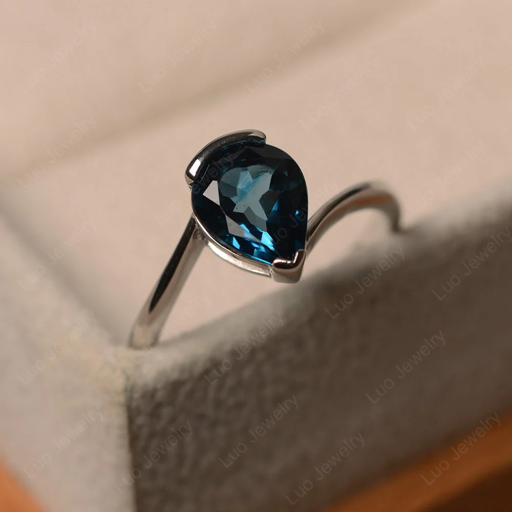 London Blue Topaz Pear Bypass Ring - Image 2