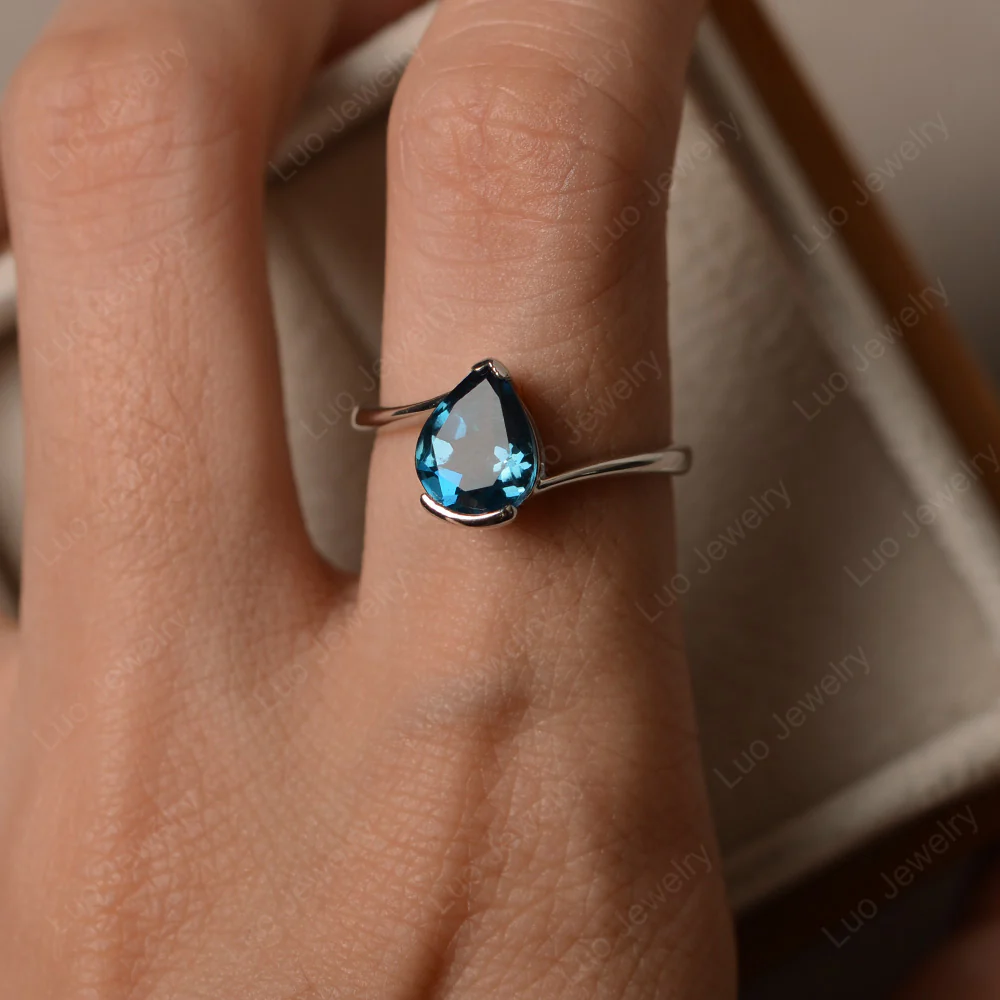 London Blue Topaz Pear Bypass Ring - Image 4