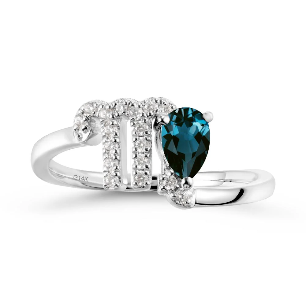 Pear Shaped London Blue Topaz Virgo Zodiac Bypass Ring