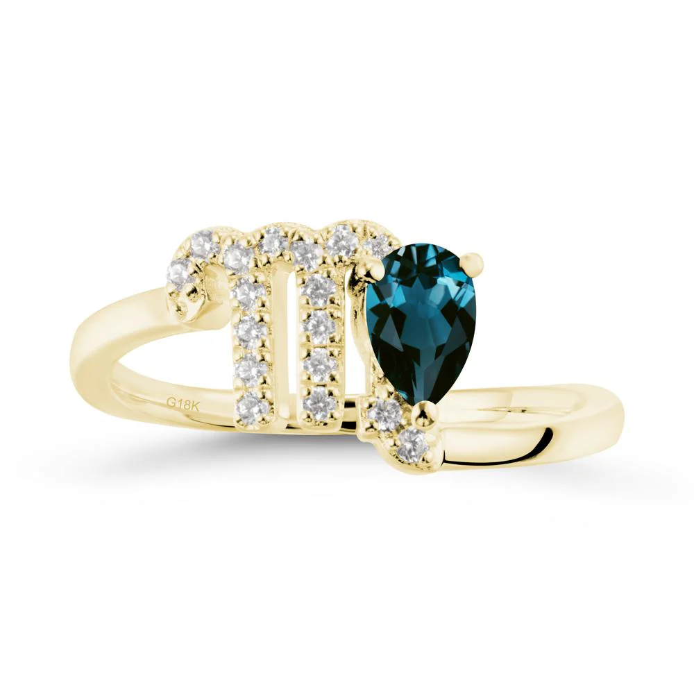 Pear Shaped London Blue Topaz Virgo Zodiac Bypass Ring - Image 6