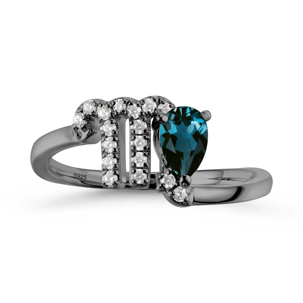 Pear Shaped London Blue Topaz Virgo Zodiac Bypass Ring - Image 7