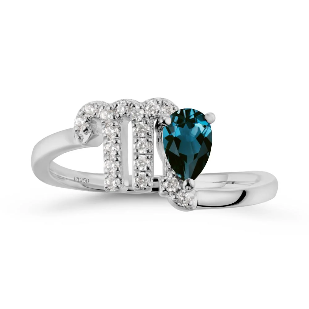Pear Shaped London Blue Topaz Virgo Zodiac Bypass Ring - Image 8
