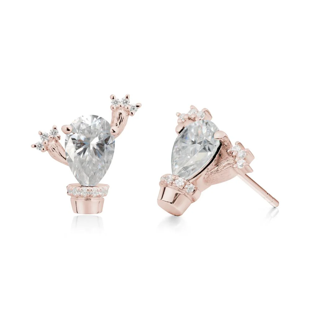 Pear Shaped Moissanite Cactus Stud Earrings - Image 4