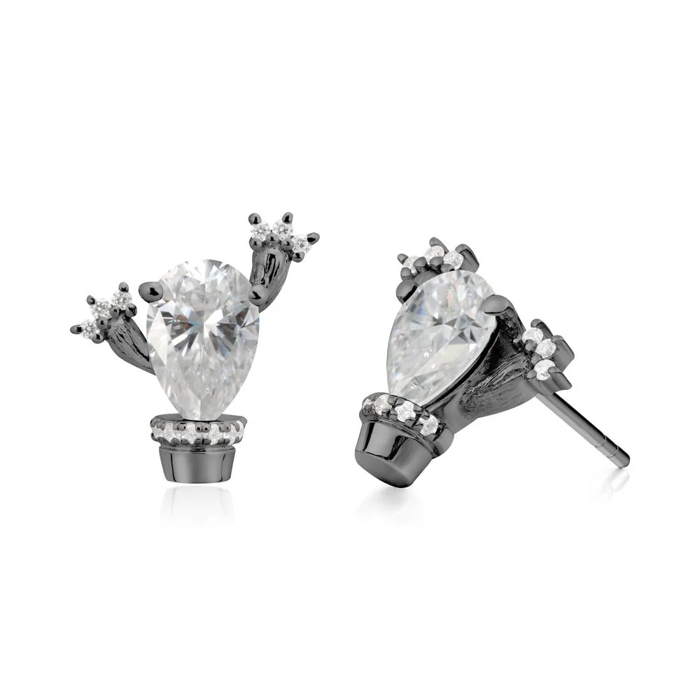 Pear Shaped Moissanite Cactus Stud Earrings - Image 5