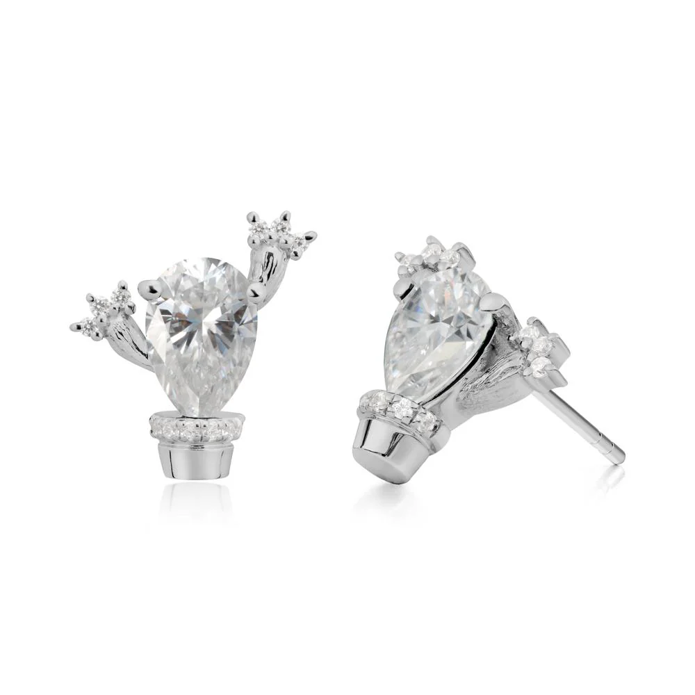 Pear Shaped Moissanite Cactus Stud Earrings - Image 6