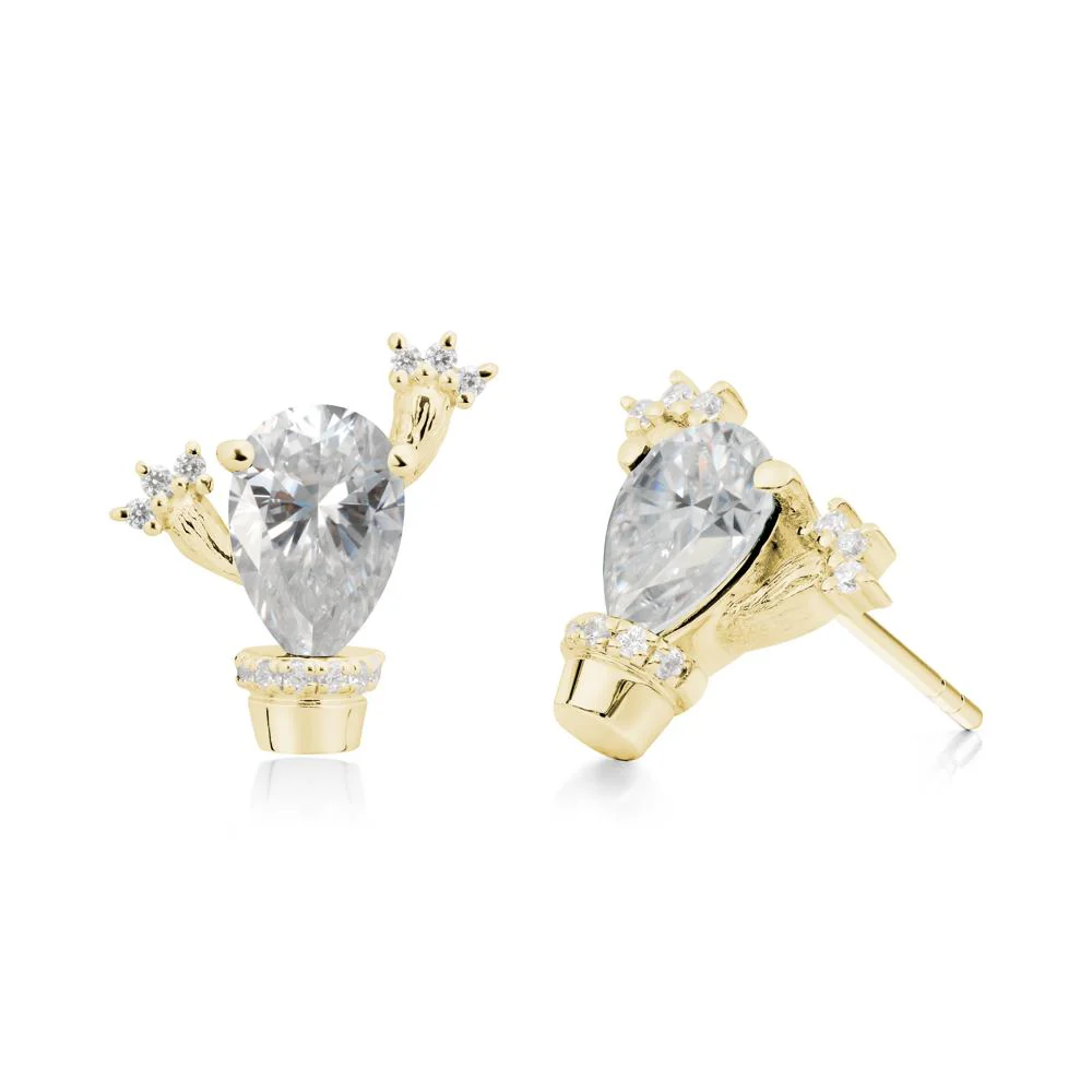 Pear Shaped Moissanite Cactus Stud Earrings - Image 8