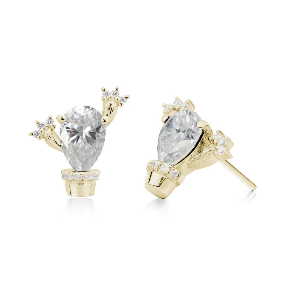 Pear Shaped Moissanite Cactus Stud Earrings - Image 9