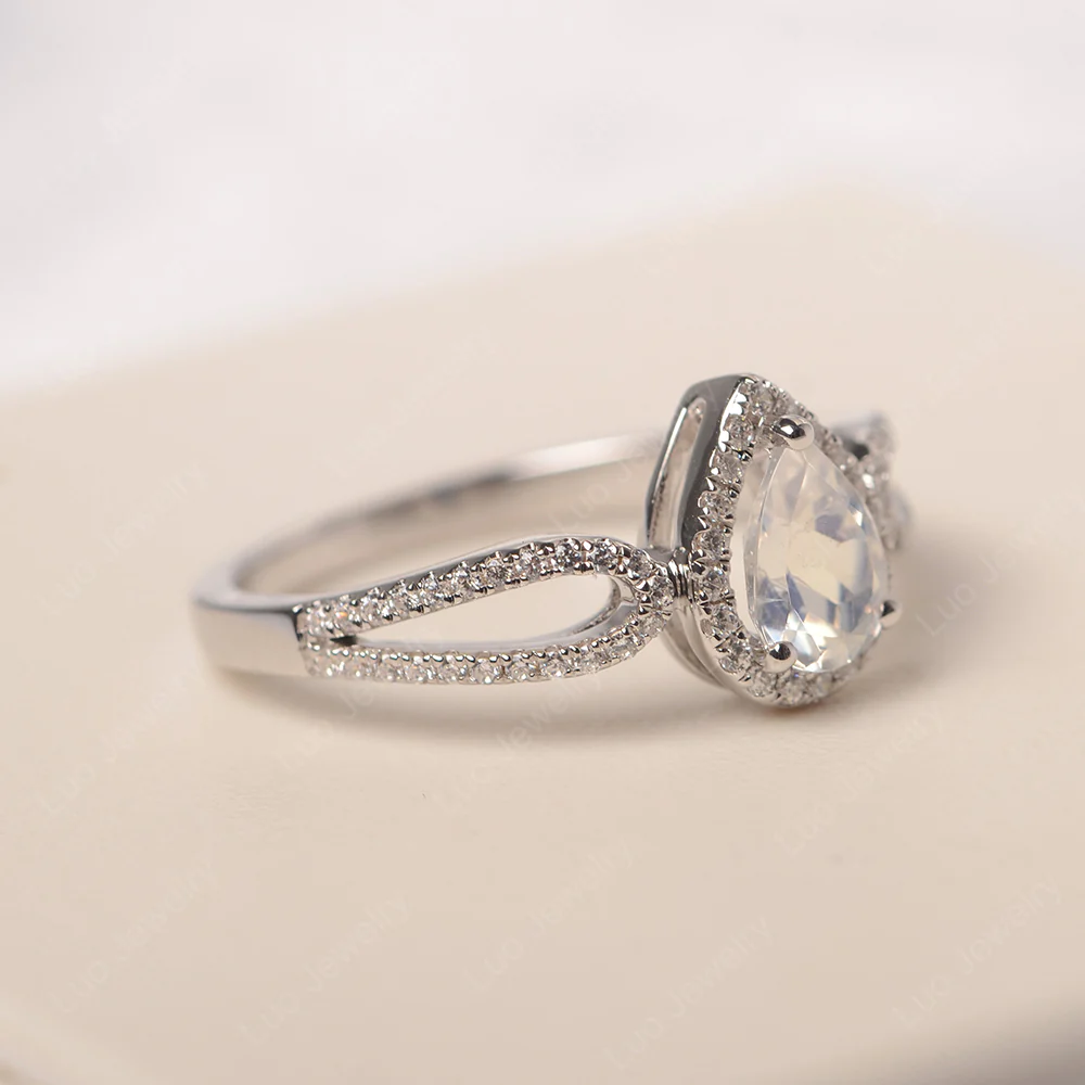 Pear Shaped Moonstone Halo Engagement Ring - Image 2