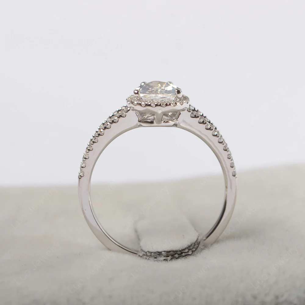 Pear Shaped Moonstone Halo Split Shank Ring - Image 4