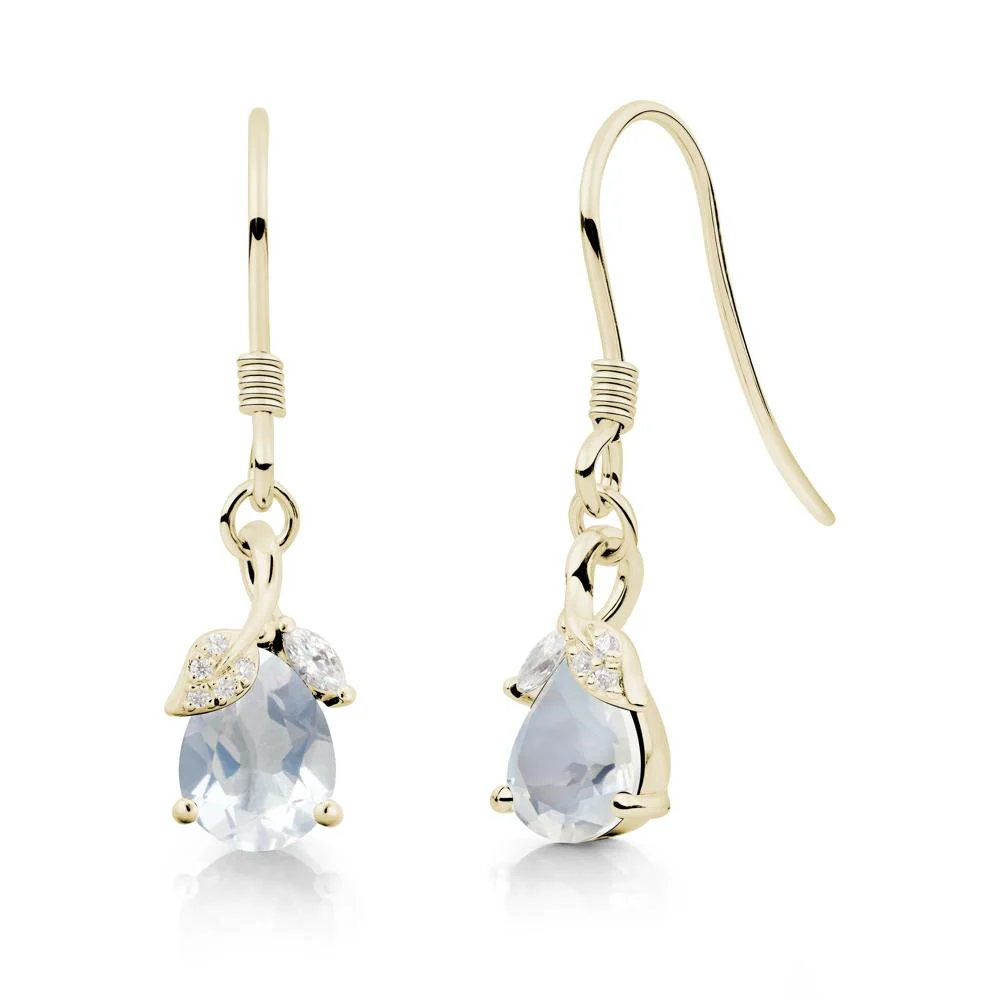 Pear Shaped Moonstone Leaf Dangle Earrings
