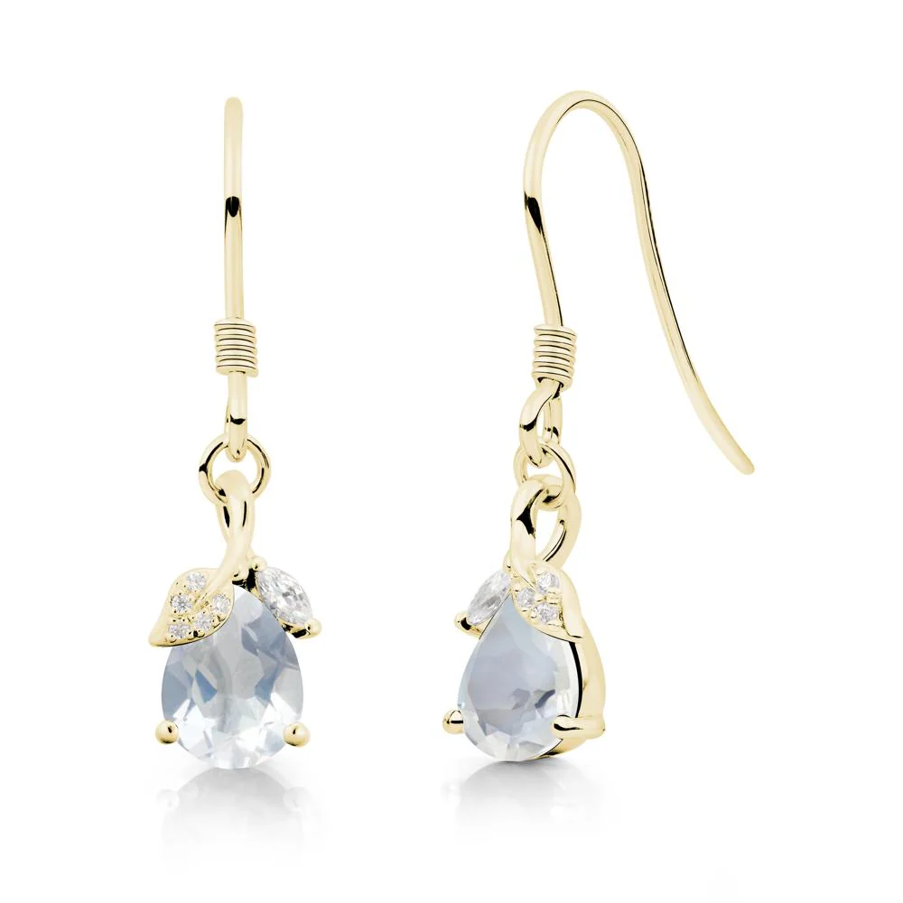 Pear Shaped Moonstone Leaf Dangle Earrings - Image 5