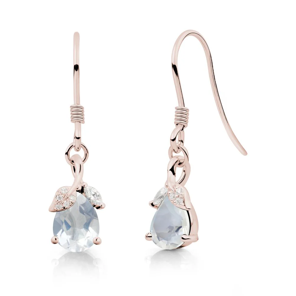 Pear Shaped Moonstone Leaf Dangle Earrings - Image 6