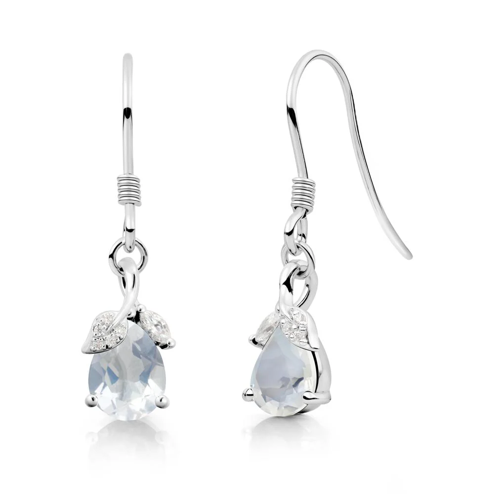 Pear Shaped Moonstone Leaf Dangle Earrings - Image 8