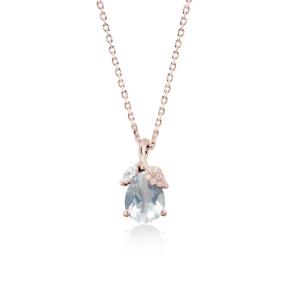 Pear Shaped Moonstone Leaf Pendant Necklace - Image 2