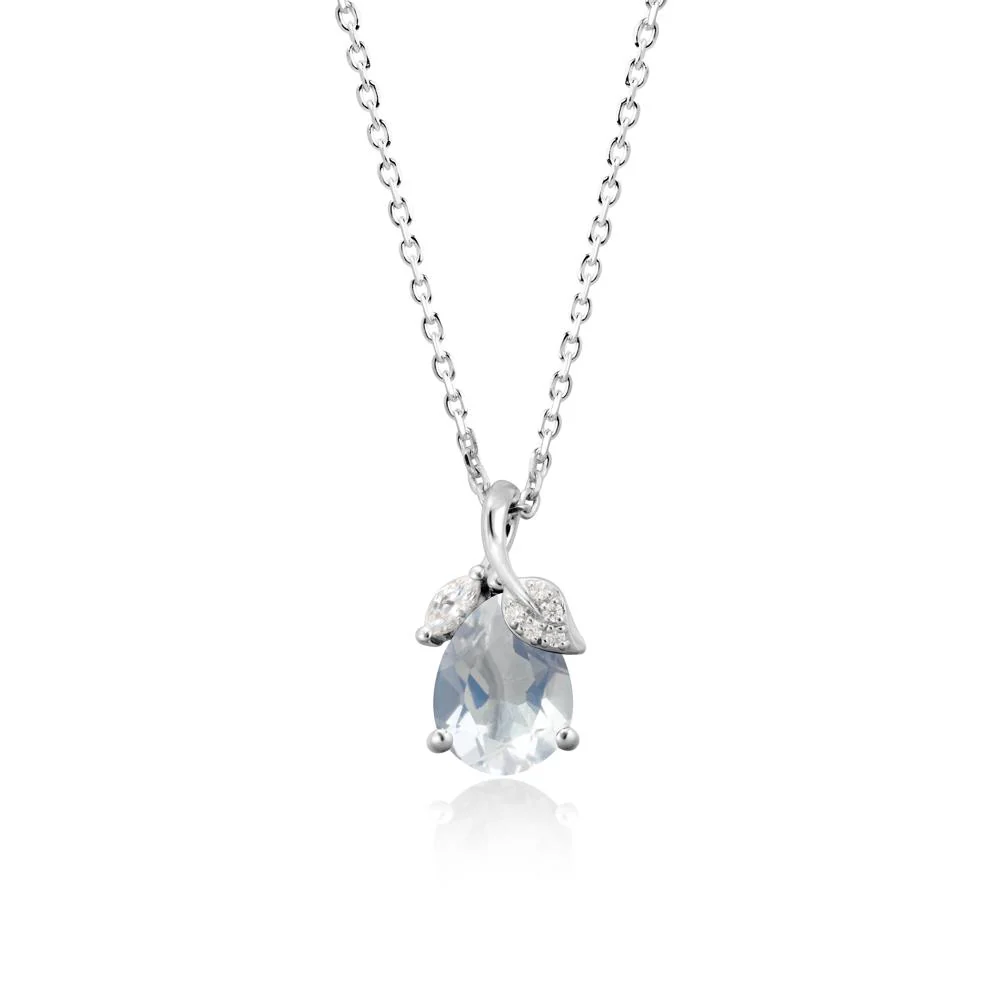 Pear Shaped Moonstone Leaf Pendant Necklace - Image 3