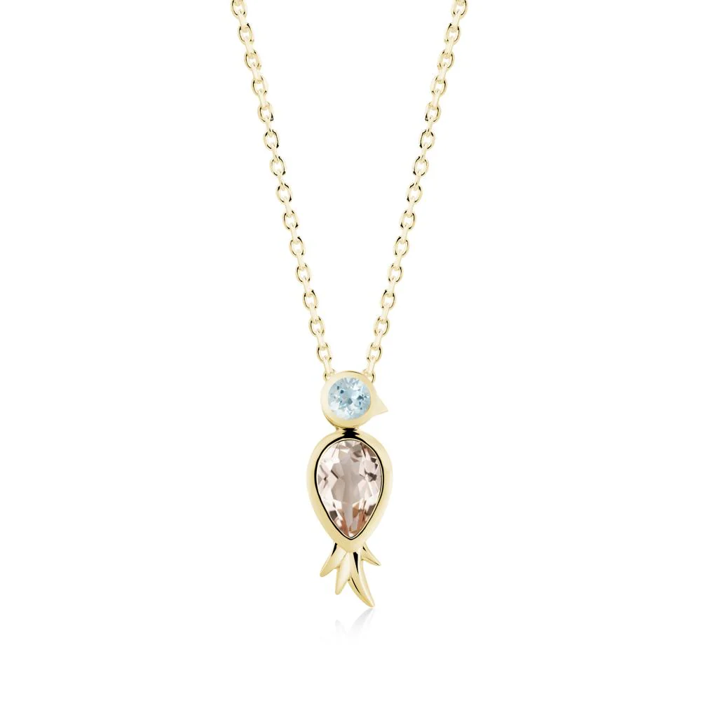Pear Shaped Morganite and Aquamarine Bird Pendant Neckalce - Image 2