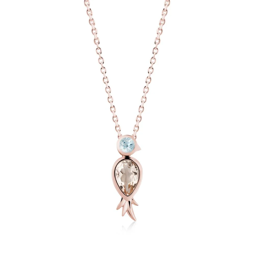 Pear Shaped Morganite and Aquamarine Bird Pendant Neckalce - Image 3