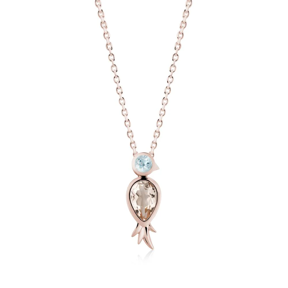 Pear Shaped Morganite and Aquamarine Bird Pendant Neckalce - Image 4