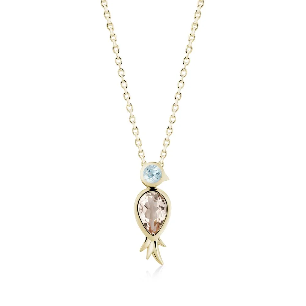 Pear Shaped Morganite and Aquamarine Bird Pendant Neckalce - Image 6