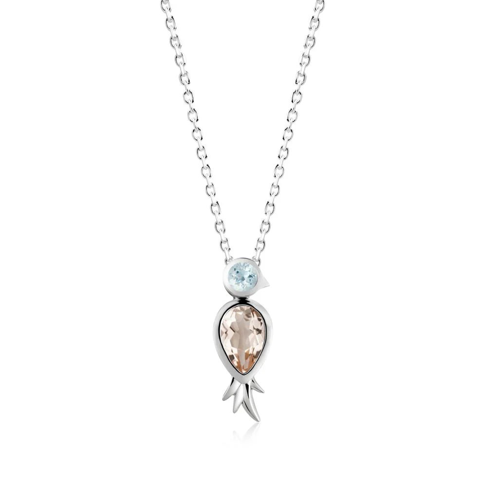 Pear Shaped Morganite and Aquamarine Bird Pendant Neckalce - Image 7