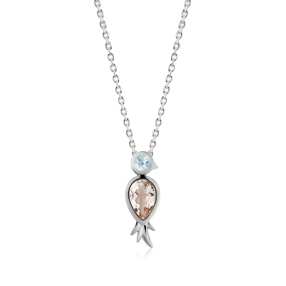 Pear Shaped Morganite and Aquamarine Bird Pendant Neckalce - Image 9