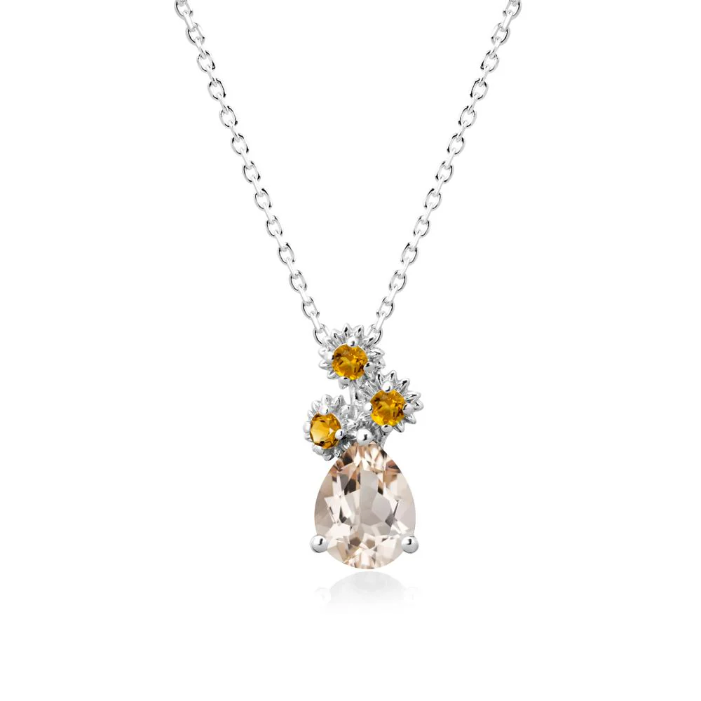 Pear Shaped Morganite and Citrine Sunflower Necklace - Image 3