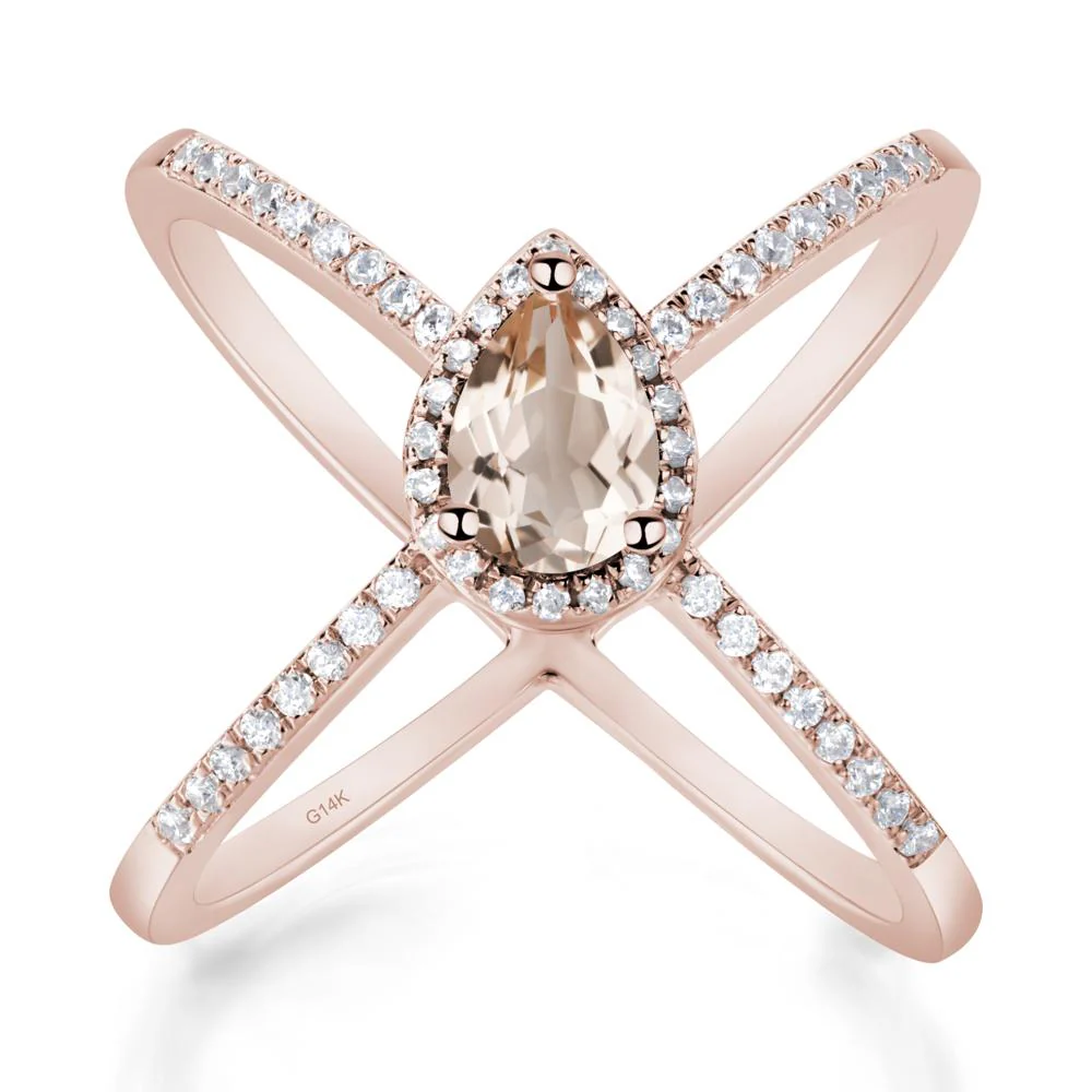 Pear Shaped Morganite Criss Cross Ring - Image 4