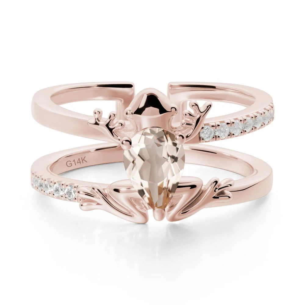 Pear Shaped Morganite Frog Open Ring - Image 2