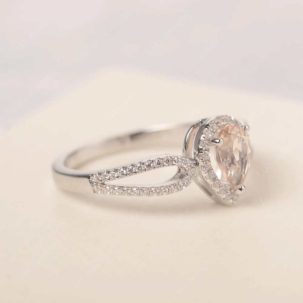 Pear Shaped Morganite Halo Engagement Ring - Image 2