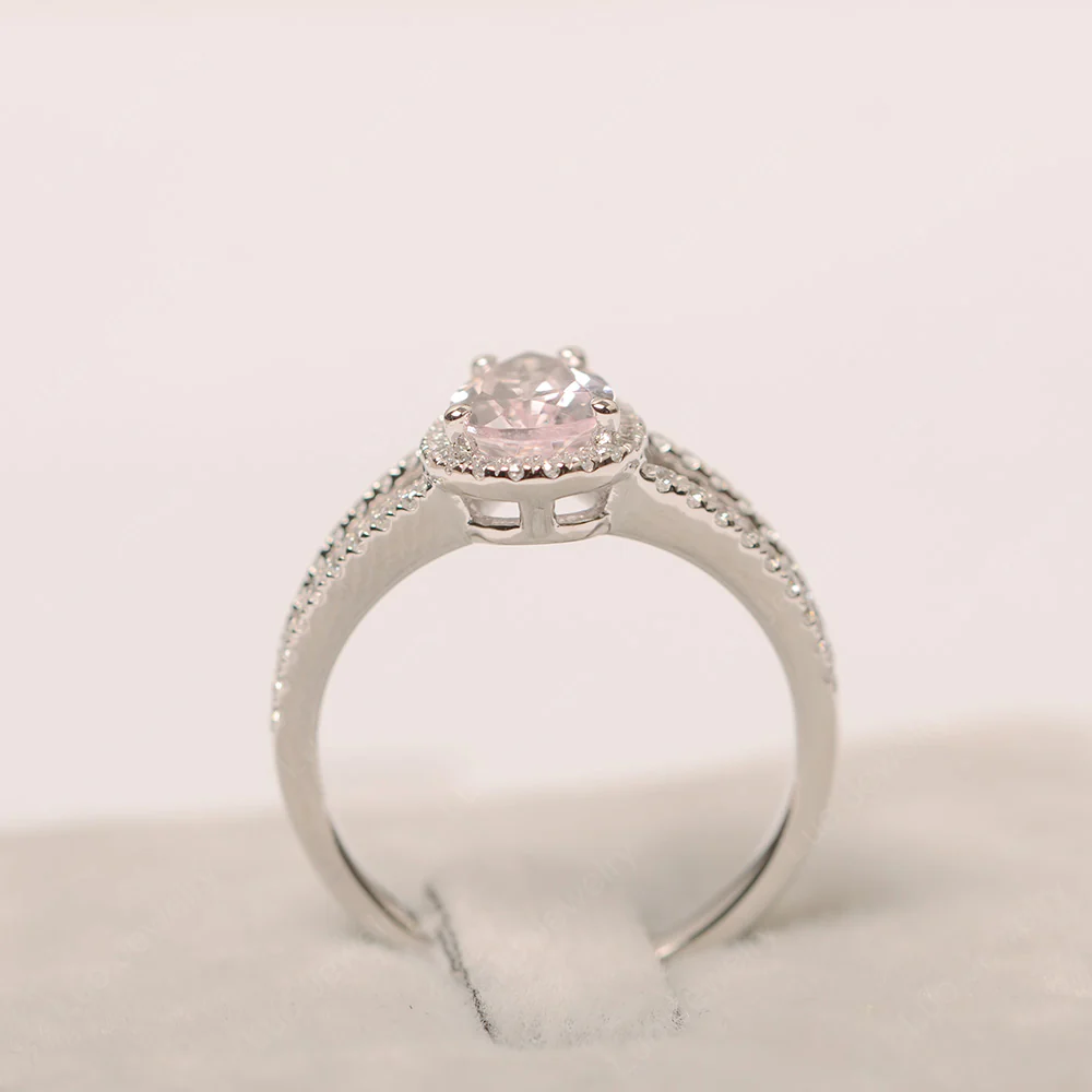Pear Shaped Morganite Halo Split Shank Ring - Image 3
