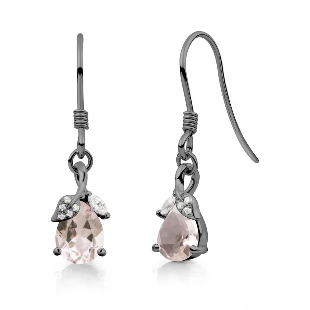 Pear Shaped Morganite Leaf Dangle Earrings - Image 8