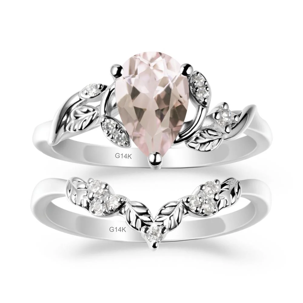Pear-Shaped Morganite Ring Set with Leaf - Image 2