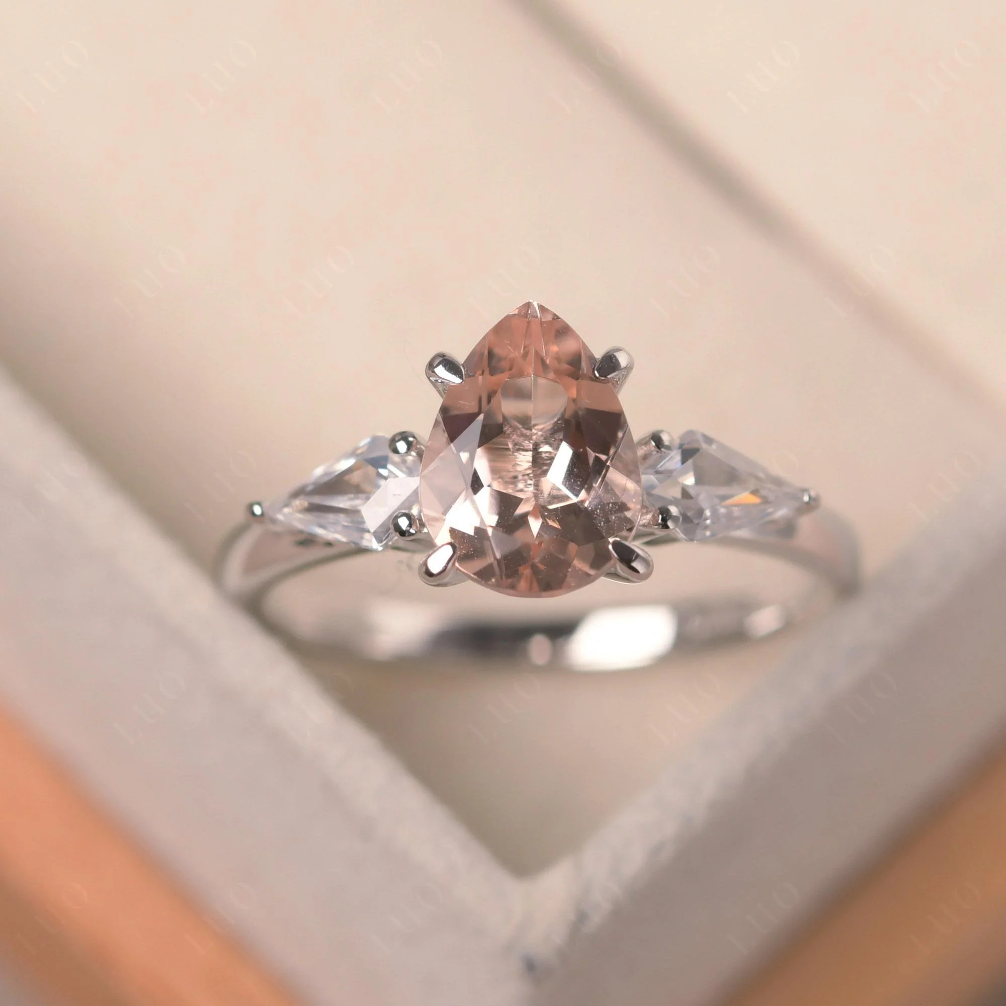 Pear Morganite Trilogy Engagement Ring