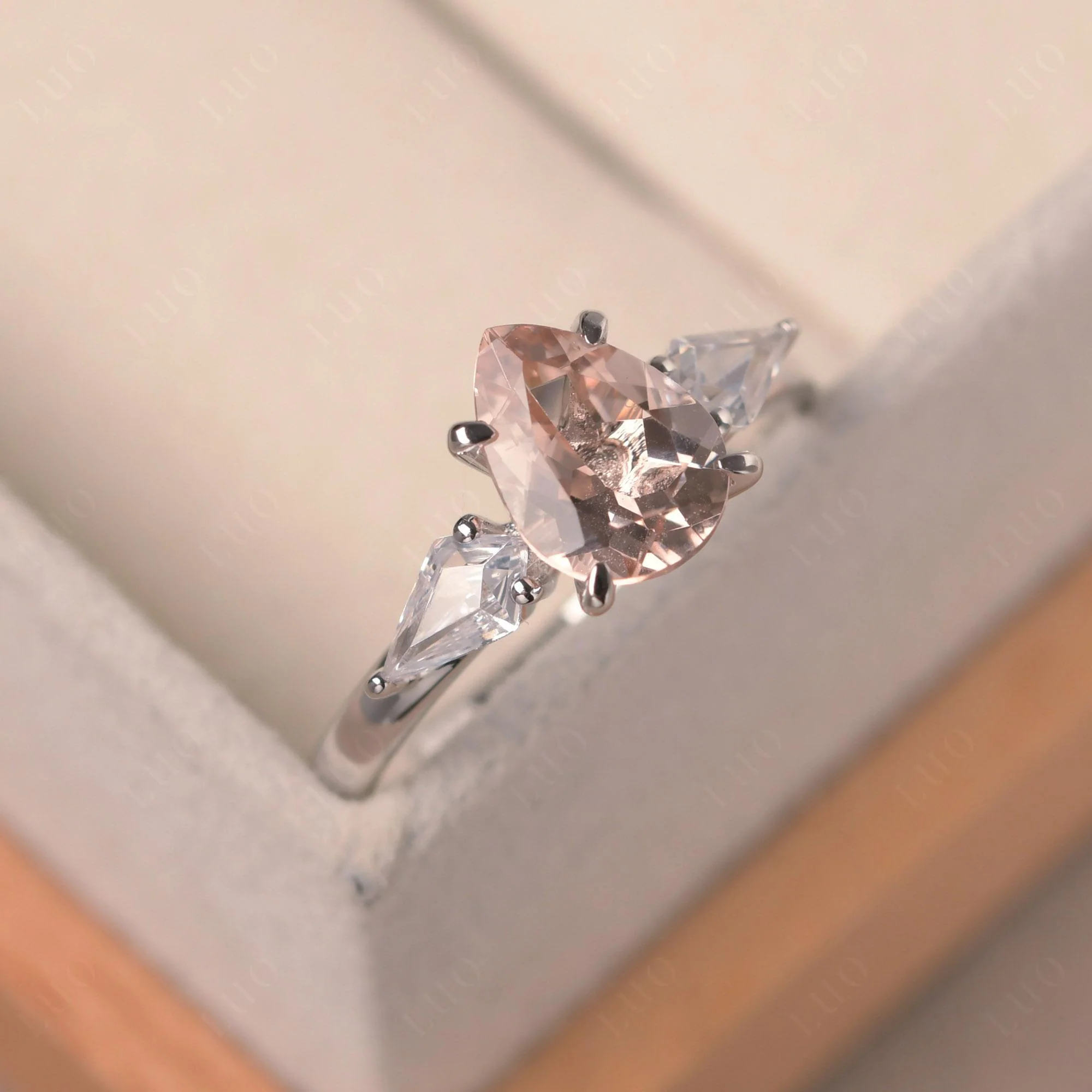 Pear Morganite Trilogy Engagement Ring - Image 2