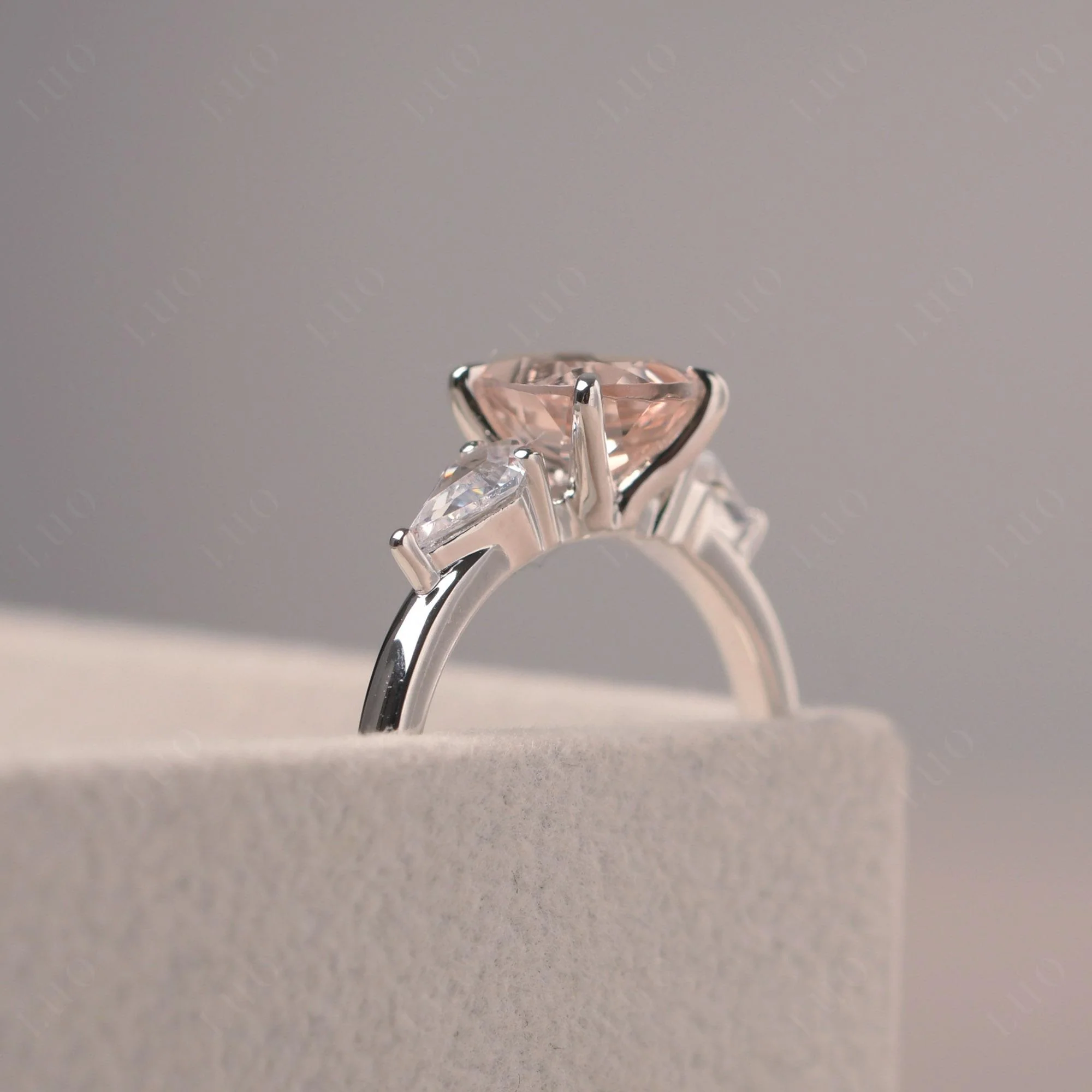Pear Morganite Trilogy Engagement Ring - Image 4