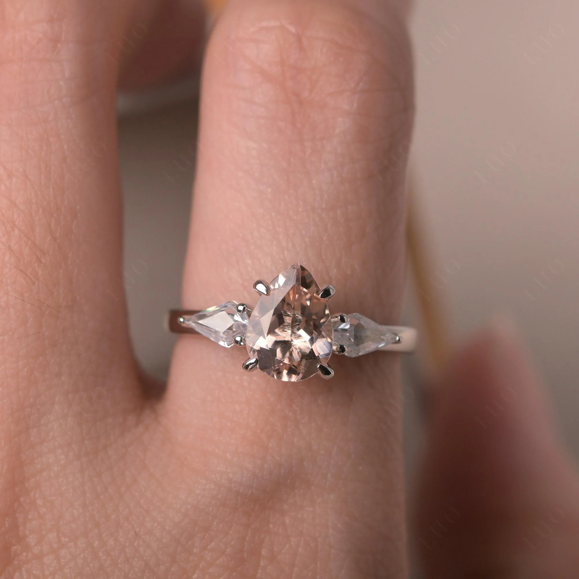 Pear Morganite Trilogy Engagement Ring - Image 5