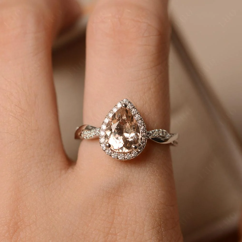 Morganite Twisted Halo Engagement Ring - Image 33